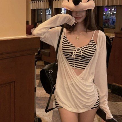 Korean-Style Striped High-Waist Three-Piece — Island Resort Set